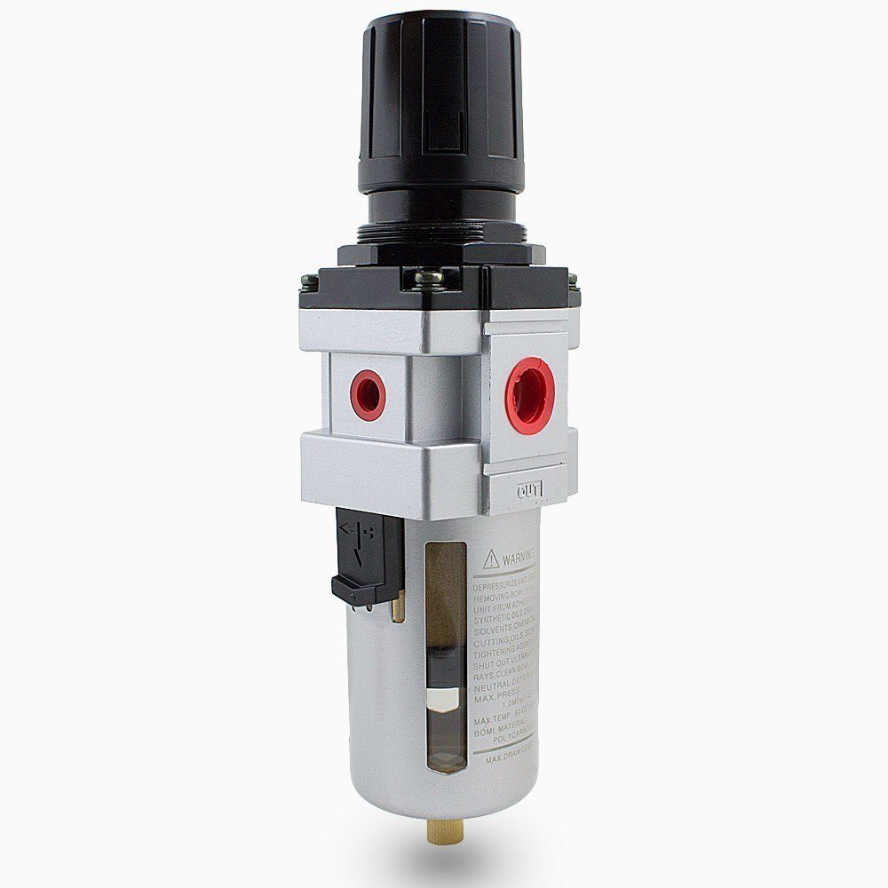 Reduktor z filtrem do sprężonego powietrza z manometrem mocny 1/2" Reduktor z filtrem do sprężonego powietrza z manometrem mocny 1/2"