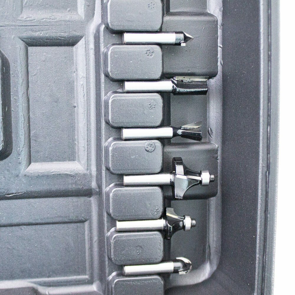 Frezarka do krawędzi 1200W 12 głowic w walizce górnowrzecionowe komplet Frezarka do krawędzi 1200W 12 głowic w walizce górnowrzecionowe komplet