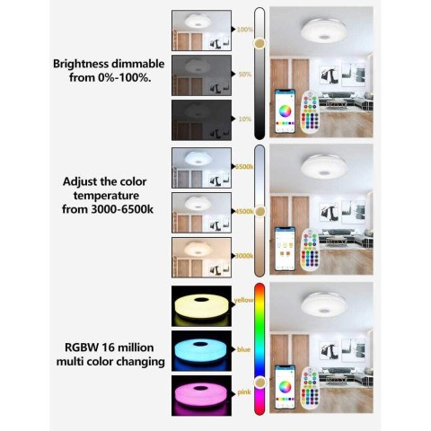 Sufitowa Lampa energooszczędna SMART z efektem gwiazd głośnik 24W Sufitowa Lampa energooszczędna SMART z efektem gwiazd głośnik 24W