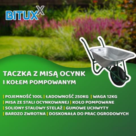 Mocna Taczka Uniwersalna do ogrodu/na budowe 100L Ocynkowana misa ładowność do 250kg Mocna Taczka Uniwersalna do ogrodu/na budowe 100L Ocynkowana misa ładowność do 250kg