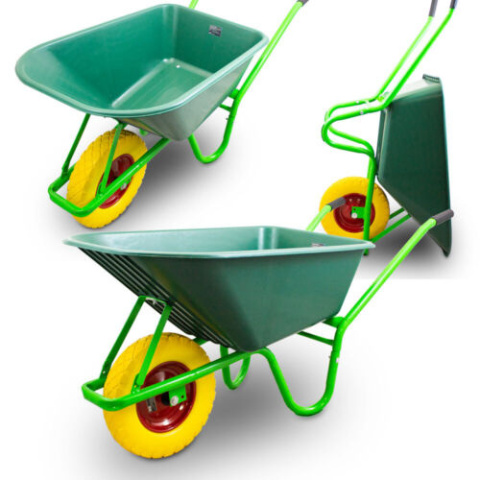 Taczka Ogrodowa/Budowlana Jednokołowa PU 100L 250kg Misa PVC Żółte Koło Taczka Ogrodowa/Budowlana Jednokołowa PU 100L 250kg Misa PVC Żółte Koło