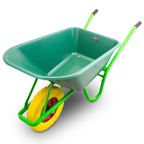 Taczka Ogrodowa/Budowlana Jednokołowa PU 100L 250kg Misa PVC Żółte Koło Taczka Ogrodowa/Budowlana Jednokołowa PU 100L 250kg Misa PVC Żółte Koło