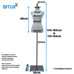 Manekin Krawiecki Niebieski do sklepu witryn Regulacja wysokości TORS Bituxx