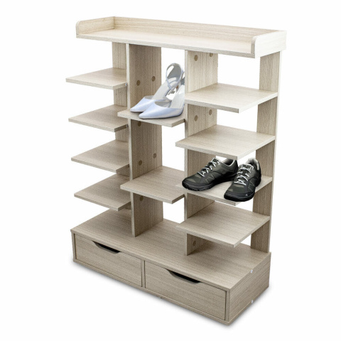Szafka na buty stojak na buty z 13 przegrodami 2 szuflady półka MDF szara Szafka na buty stojak na buty z 13 przegrodami 2 szuflady półka MDF szara