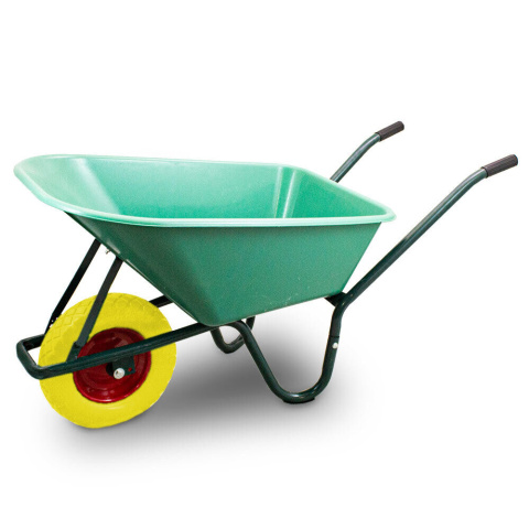 Taczka Ogrodowa/Budowlana Jednokołowa PU 100L 250kg Misa PVC Żółte Koło Taczka Ogrodowa/Budowlana Jednokołowa PU 100L 250kg Misa PVC Żółte Koło