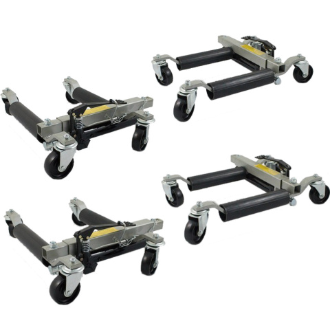 Wózki manewrowe hydrauliczne Bituxx 4 sztuki w zestawie ze stojakiem na wózki Wózki manewrowe hydrauliczne Bituxx 4 sztuki w zestawie ze stojakiem na wózki