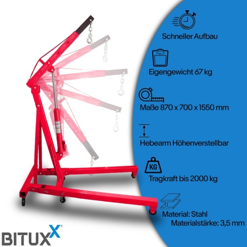 HYDRAULICZNY ŻURAW WARSZTATOWY UDŹWIG DO 2 TON PODNOŚNIK SKŁADANY BITUXX HYDRAULICZNY ŻURAW WARSZTATOWY UDŹWIG DO 2 TON PODNOŚNIK SKŁADANY BITUXX