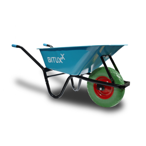 Taczka Ogrodowa Solidna taczka 100L jednokołowa niebieska Mocna 250kg +zielone koło PU Taczka Ogrodowa Solidna taczka 100L jednokołowa niebieska Mocna 250kg +zielone koło PU