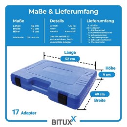 Bituxx 34‑częściowy tester układu chłodzenia - ciśnieniowy test szczelności i napełnianie chłodnicy