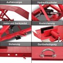 Hydrauliczny podnośnik nożycowy 360 kg do motocykli z rampą najazdową i blokadą koła