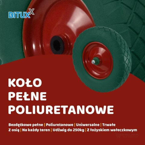 KOŁO PEŁNE DO TACZKI ZIELONE Z OŚKĄ ŁOŻYSKA 4.80 BITUXX NIEZAWODNE