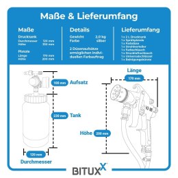 Pneumatyczny system natryskowy z metalowym zbiornikiem 2L i zestawem dysz