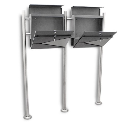 SKRZYNKA POCZTOWA NA LISTY PODWÓJNA NA STOJAKU BITUXX Z GAZETNIKIEM GRAFITOWE