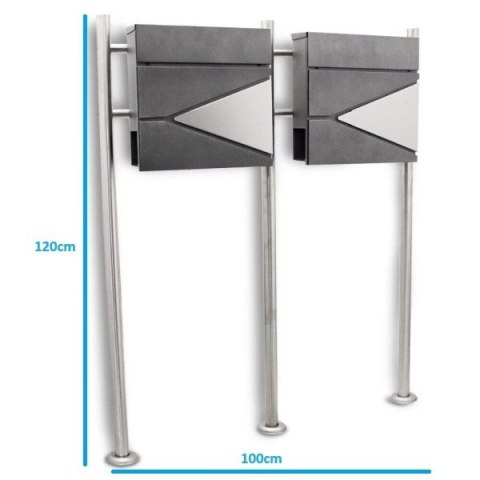 SKRZYNKA POCZTOWA NA LISTY PODWÓJNA NA STOJAKU BITUXX Z GAZETNIKIEM GRAFITOWE