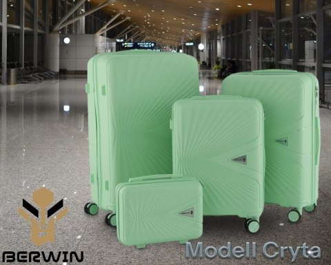 Walizka twarda 60L na 4 kółkach lekka zamek TSA teleskopowy uchwyt zielona