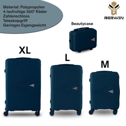 Walizki zestaw XL L M + kosmetyczka twarde 4 kółka TSA lekki komplet podróży