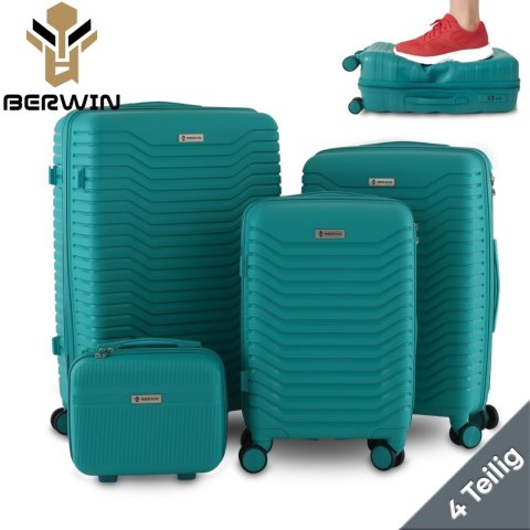 Zestaw 4 walizek podróżnych z beautycase - twarda skorupa, kółka 360°, TSA