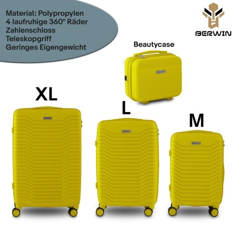 Zestaw 4 walizek podróżnych z beautycase - twarda skorupa, kółka 360°, zamek TSA