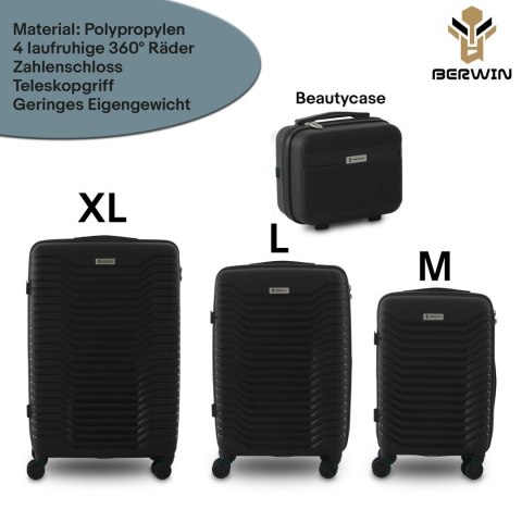 Zestaw 4 walizek podróżnych z beautycase - twarda skorupa, kółka 360°, zamek TSA