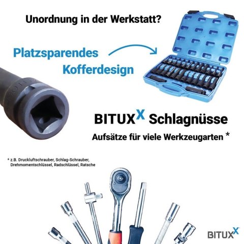 Bituxx 26‑częściowy zestaw nasadek 1/2″ - nasadki, bity Torx i wielozębate, profesjonalny komplet