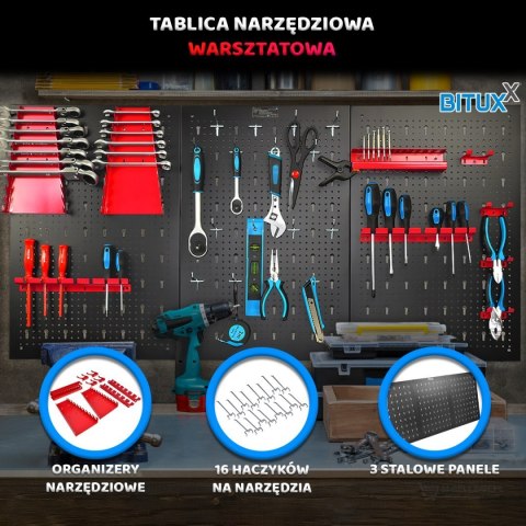 3‑częściowa tablica narzędziowa Bituxx z perforowanej blachy - organizer narzędzi do garażu, warsztatu i miejsca pracy