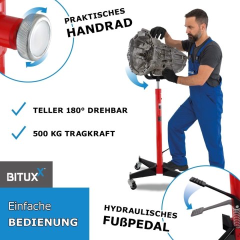 Podnośnik stojak do silników i skrzynie biegów do 500kg 105-185cm Czerwony