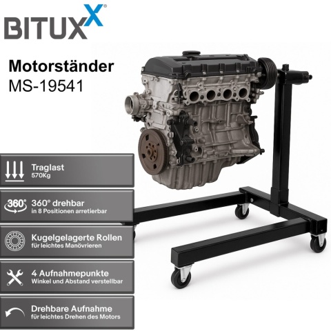 Stojak na silnik 570 kg obrotowy mobilny warsztatowy 4 koła 360°