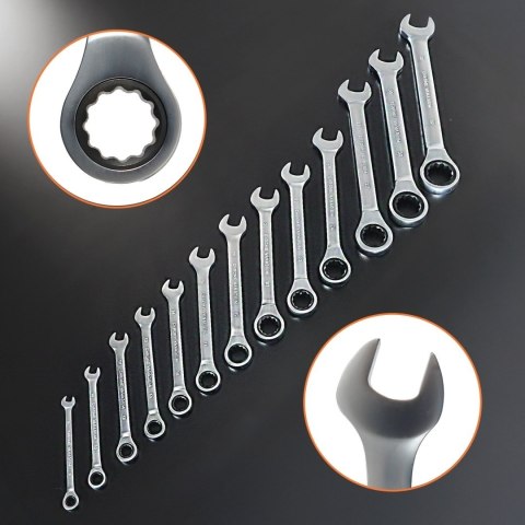 Zestaw kluczy płasko-oczkowych z grzechotką 8-32mm CrV 13 szt Zestaw Polerowane