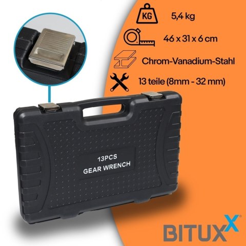 Zestaw kluczy płasko-oczkowych z grzechotką 8-32mm CrV 13 szt Zestaw Polerowane