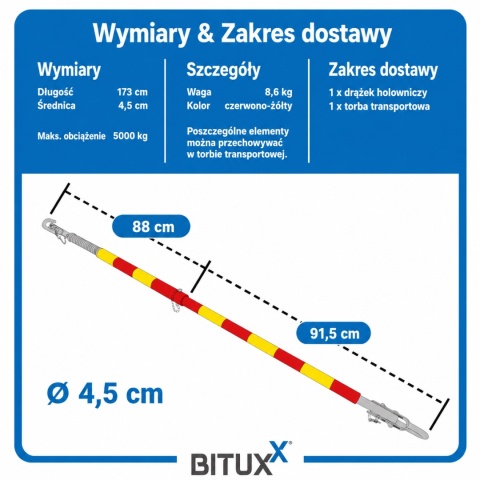 Drążek holowniczy, linka holownicza z amortyzacją do samochodów osobowych — do 5000 kg, z torbą transportową Sztywny Hol
