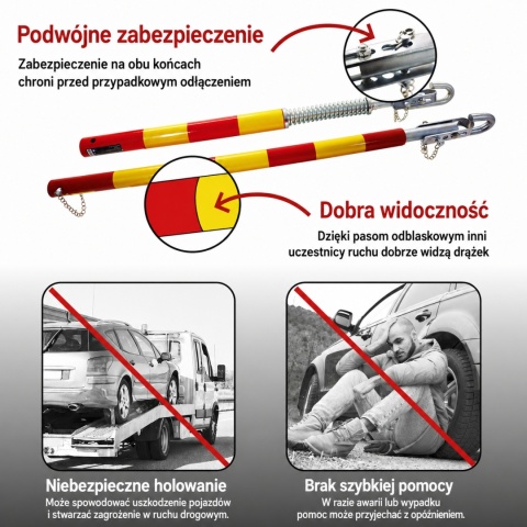 Drążek holowniczy, linka holownicza z amortyzacją do samochodów osobowych — do 5000 kg, z torbą transportową Sztywny Hol