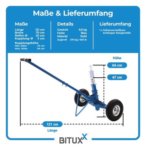 Manewrownik Do Przyczepy Z Kołem Podporowym 270kg Regulacja BITUXX