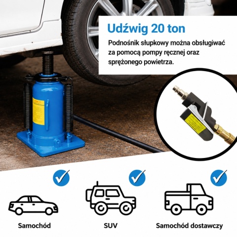 Podnośnik Słupkowy do 20T Hydrauliczno-Pneumatyczny Bituxx 17-51cm Mocny