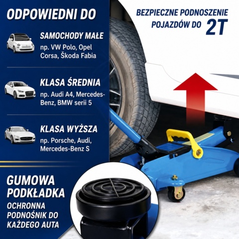 Podnośnik hydrauliczny 2t + klucz dynamometryczny zestaw do kół