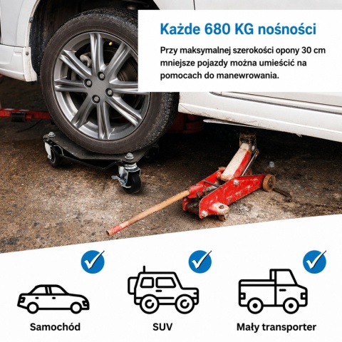 Profesjonalne wózki manewrowe do samochodu 2x 680kg stal