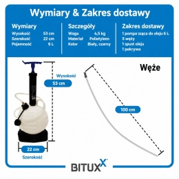 Ręczna pompa do odsysania oleju - urządzenie do odsysania oleju / ręczna pompa olejowa BITUXX 6 L