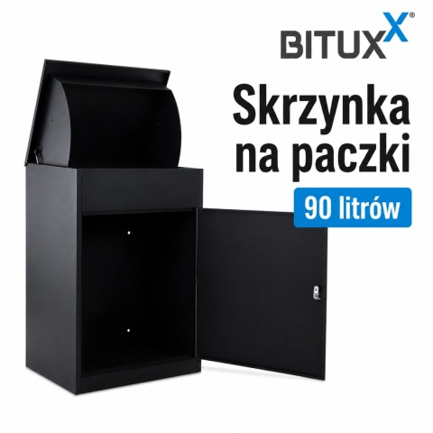 Skrzynka na paczki BITUX 90L stalowa zamykana czarna wodoodporna 53x41x76,5