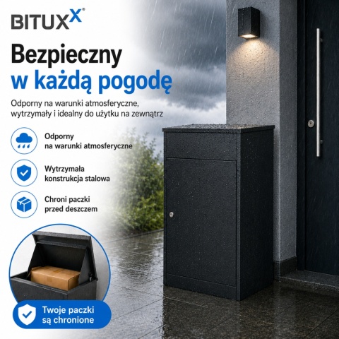 Skrzynka na paczki BITUX 90L stalowa zamykana czarna wodoodporna 53x41x76,5