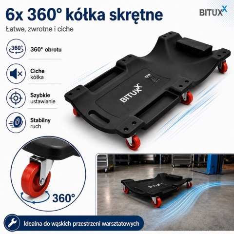 BITUXX Leżanka warsztatowa na kółkach 120 kg z półką na narzędzia i zdejmowanym podgłówkiem