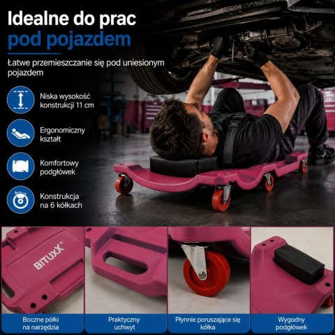 BITUXX Leżanka warsztatowa na kółkach z półką 120 kg ergonomiczna montażowa deska warsztatowa do samochodu 6 kółek 360°