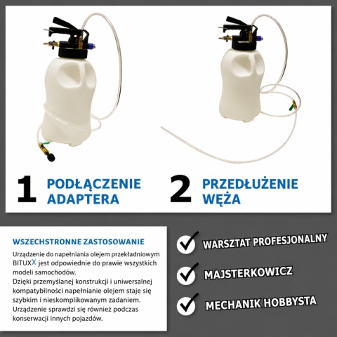 BITUXX uniwersalny 10 L pneumatyczny przyrząd do nalewania oleju przekładniowego - pompa napełniająca do wlewania oleju