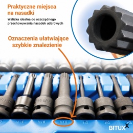 Bituxx 26‑częściowy zestaw nasadek 1/2″ - nasadki, bity Torx i wielozębate, profesjonalny komplet