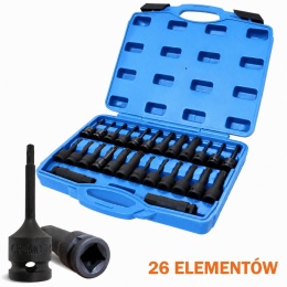 Bituxx 26‑częściowy zestaw nasadek 1/2″ - nasadki, bity Torx i wielozębate, profesjonalny komplet