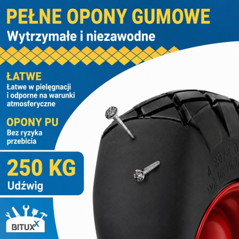 Czarne koło do taczki Pełne Bezdętkowe wzmacniane PU 400-8 Bituxx
