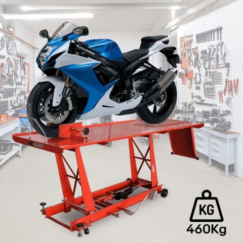 Hydrauliczny podnośnik motocyklowy Bituxx 460 kg czerwony, rampa serwisowa