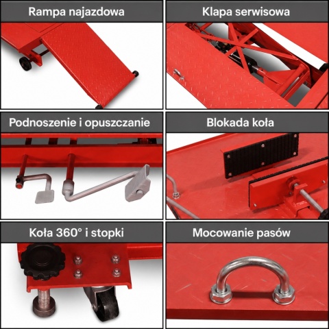 Hydrauliczny podnośnik motocyklowy Bituxx 460 kg czerwony, rampa serwisowa