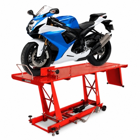 Hydrauliczny podnośnik motocyklowy Bituxx 460 kg czerwony, rampa serwisowa
