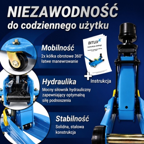 Hydrauliczny podnośnik samochodowy typu "żaba" (warsztatowy), 2,5 tony, Bituxx