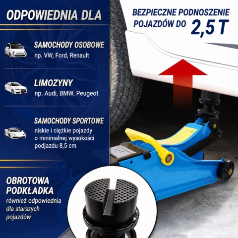Hydrauliczny podnośnik samochodowy typu "żaba" (warsztatowy), 2,5 tony, Bituxx