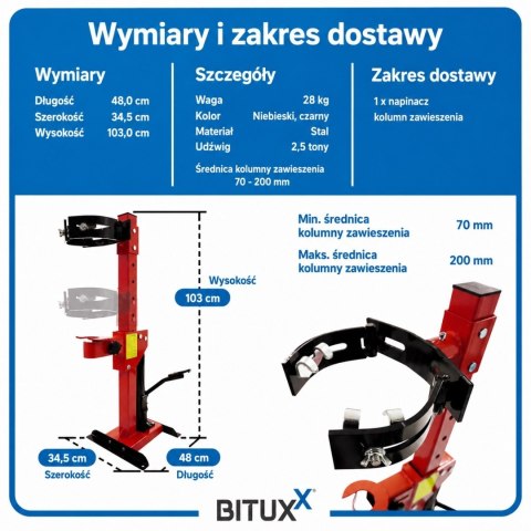 Hydrauliczny ściągacz do sprężyn samochodowych i motocyklowych 70–200 mm, 7-stopniowa regulacja wysokości
